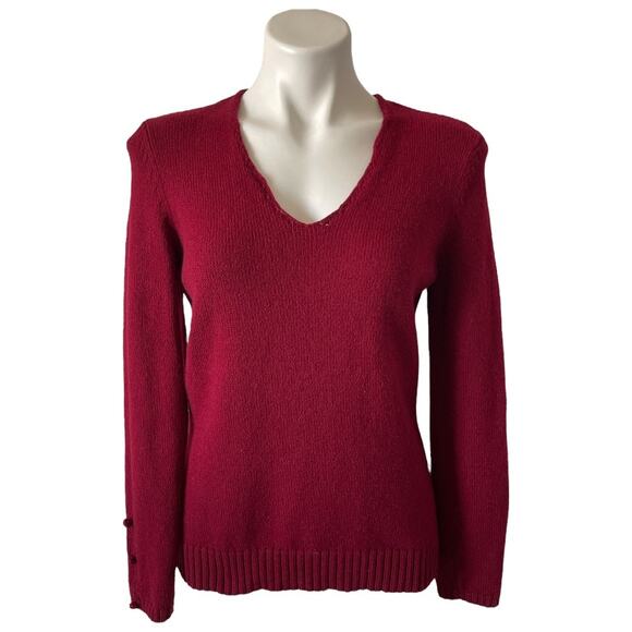 Ann Taylor V-neck Sweater Bobble Knit Long Sleeve Merino Wool Burgundy Med - Picture 1 of 11